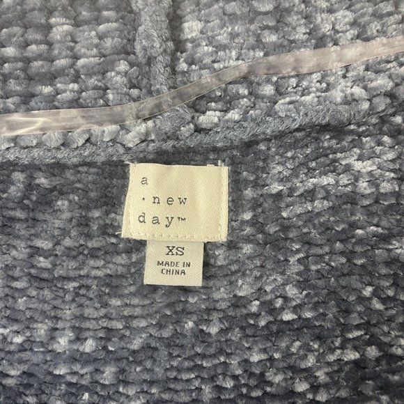 A New Day Blue Gray Velour Soft Open Front Cardigan Size XS - Picture 3 of 4